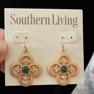 NWT Southern Living Gold Earrings with Green Accent